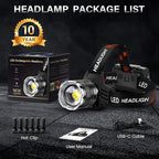 AKNEAR LED Rechargeable Headlamp 99000 High Lumens, 95 Hours Endurance Head Lamp with Zoomable & 12 Modes & IPX7 Waterproof & 125° Adjustable, Super Bright Head Light for Outdoor, Camping, Hard Hat