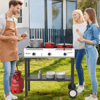 ROVSUN 3 Burner Propane Stove with Auto Ignition, 225,000 BTU Gas Stove with Storage Shelf, Rolling Wheels & Regulator for Home Outdoor Backyard Camping Cooking Frying Brewing Canning