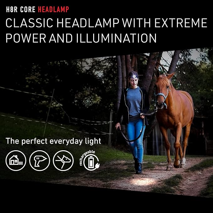Ledlenser H8R Lightweight Headlamp - Black, 600 Lumens - 120-Hour Runtime Rechargeable Work Light - Patented Rapid Focus & Runners Headlamp