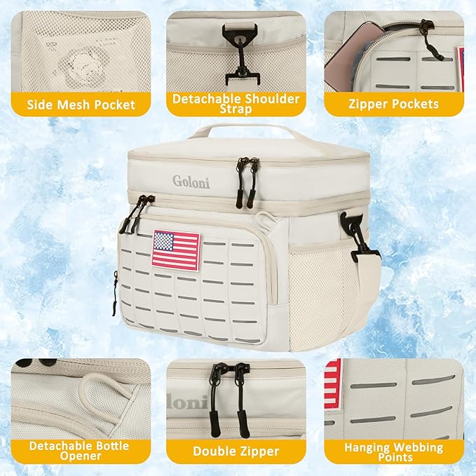 Portable Insulated Cooler Bag, Leakproof Soft-Sided Lunch Bag,8mm Insulation Keeps Cool 16+ for Camping, Beach, Picnics