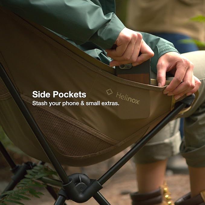 Helinox Sunset Chair Lightweight High-Back Collapsible Camping Chair Coyote tan, 3.4Ibs Outdoor Chairs, Picnic Chair, Portable Camping Chair, with Side Pockets