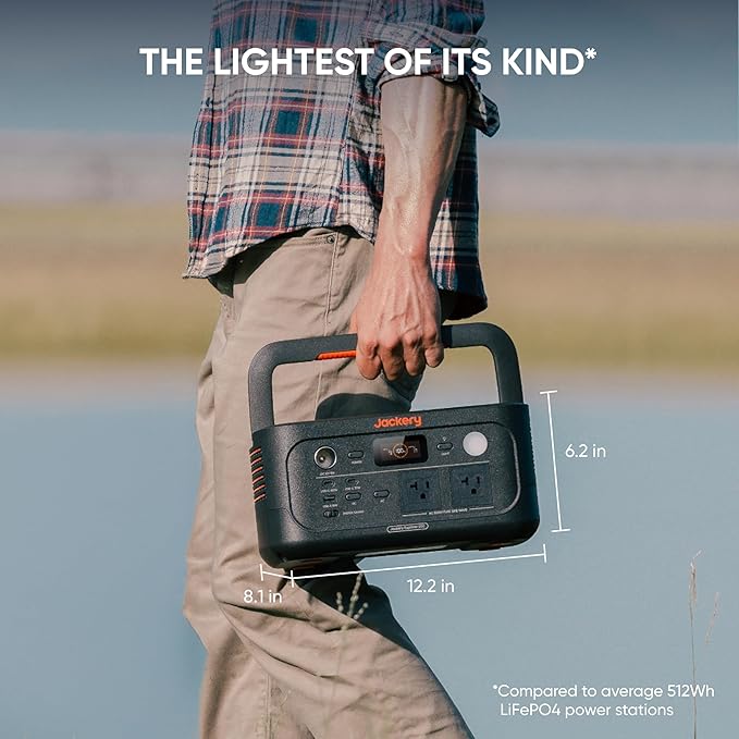Jackery Explorer 500 v2 Portable Power Station, 512Wh LiFePO4 Battery, 500W AC/1000W Peak, Solar Generator for Camping, Outdoors, and Power Outages