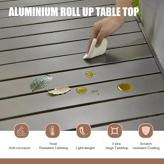Portable Outdoor Camping Table, Oversize Aluminum Roll Up Lightweight Folding Table for Picnic, Barbecue, Beach, Tailgating, Party, Backyard, Indoor and Outdoor, Stable and Durable