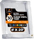 8' x 20' Clear Vinyl Tarp - 30 Mil Super Heavy Duty Transparent Waterproof PVC Tarpaulin with Brass Grommets - for Patio Enclosure, Temporary Wall, Camping, Tent Cover, Canopy - by Xpose Safety