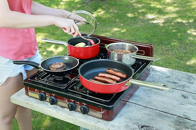 Koblenz Victoria 4-Burner Gas Stove, Portable, Porcelain Cover and Four 16,000 BTU Burners, Bronze Stove For Propane Gas, 20.8" x 24.6" x 5.12", Perfect for Outdoors and Camping, PFK 400A