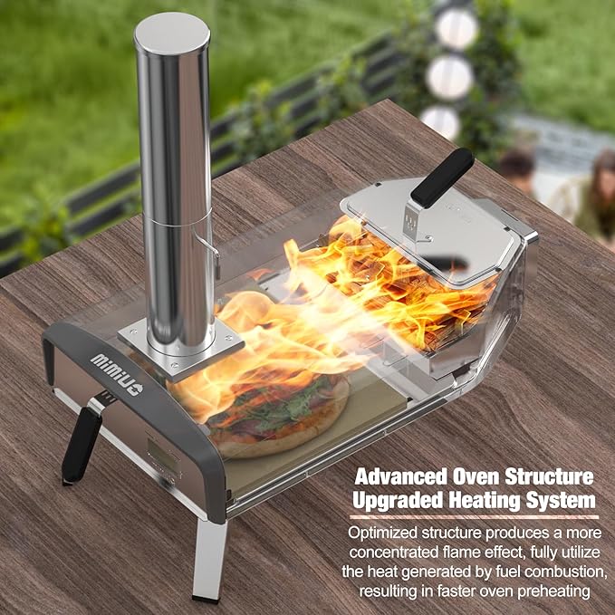 Mimiuo Outdoor Pizza Oven 12“ Wood Charcoal Fired Pizza Oven with Square Pizza Stone, Portable Pizza Stove for Outside Backyard Camping Picnics