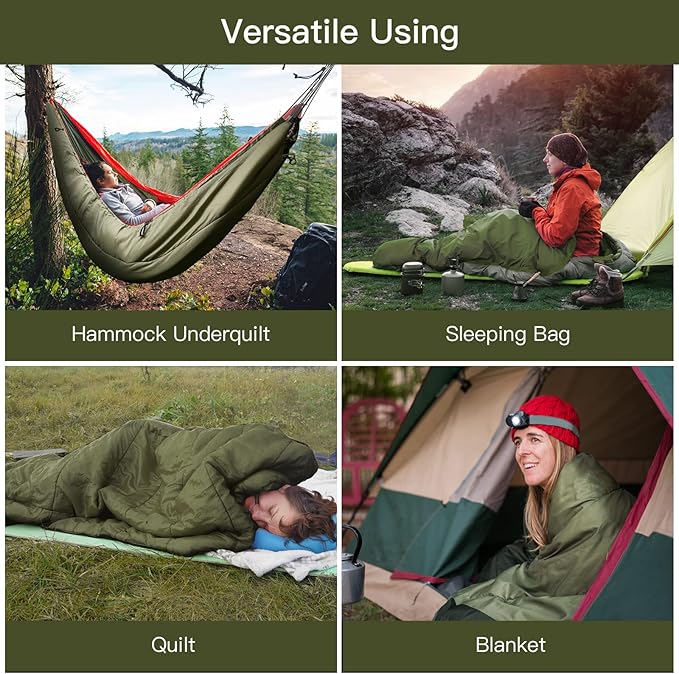 Night Cat Hammock Underquilts Sleeping Bag Single Insulated Under Blanket for Hammock 4 Seasons Lightweight Soft Warm 5-20℃ 8x3.6ft Army Green