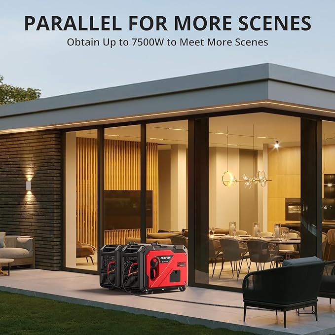 5000W Inverter Generator Gas Powered, CO Sensor, Super Quiet Gas Generator with RV Ready 30A Outlet, Wheels Handle Kit, Parallel Capable for Home Backup Emergency Use Camping, EPA Compliant