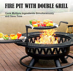 36 Inch Fire Pit with 2 Grills, Large Outdoor Firepits for Outside, Wood Burning Fireplace for Camping,Picnic,Bonfire, 3-in-1 Round Metal Table with Lid for Backyard,Patio,Party