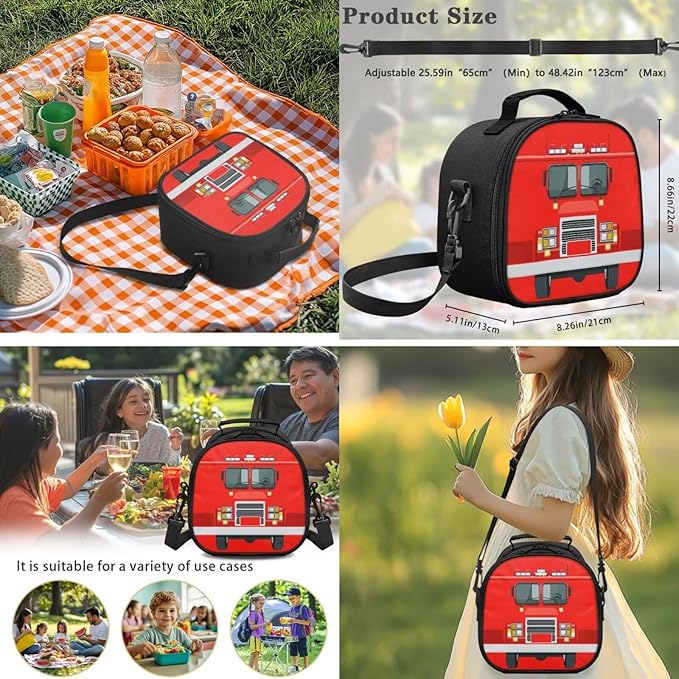 Backpack for Boys with Lunch Box Fire Engine Elementary School Backpack for Boys Large Capacity 4-in-1 Set for Primary Kids Casual Daypack Tote Bags