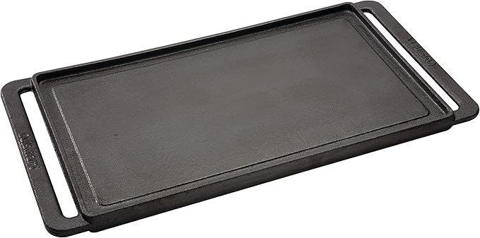 Cuisinart Reversible Cast Iron Grill/Griddle Plate, 15.75” x 9” Pre-Seasoned Cooking Surface with Flat and Ribbed Sides, Stovetop Griddle for Electric Ranges, Use on Stove, Campfire, or Gas Grill