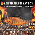 Fish Grilling Basket for Grill - Stainless Steel Basket, Non-Stick Fish Rack for Grilling with Adjustable Lock Removable Handle, Ideal for BBQ, Camping, Charcoal and Gas Grills
