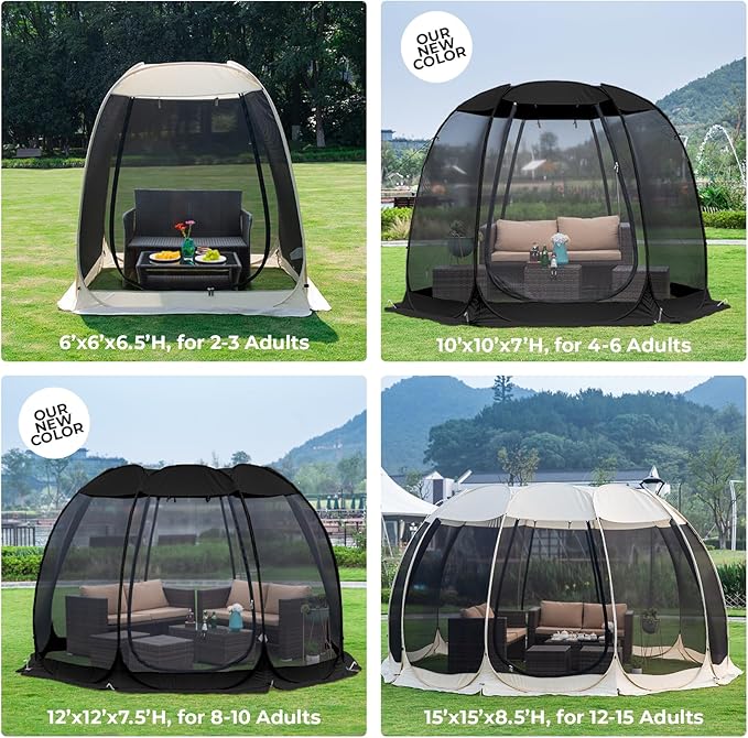 Alvantor Pop Up Screen House Gazebo with Mosquito Netting, Instant UV Resistant Sun Shelter for Patio & Backyard, Portable Canopy Tent for 2-10 Person