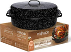 Roasting Pan With Lid, Thanksgiving Turkey Roaster Pan, Extra Large 20 lb Capacity, 19" Granite Oven Roaster Oval Shaped Speckled Enamel on Steel Cookware,for Roasting Turkey, Chicken, Lamb