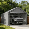Carport 10x20ft Heavy Duty Canopy,Portable Garage Party Tent,Portable Garage with Removable Sidewalls & Doors All-Season Tarp for Car,Truck,Party Grey