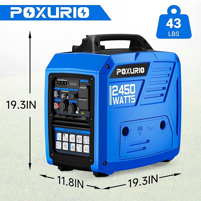 2450-Watt Dual Fuel Inverter Generator for Home Use, 1.6Gallon Large Fuel Tank Up to 8.3 Hours Use, 120V Gas Powered Generator Super Quiet - EPA Compliant
