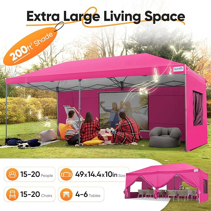 Quictent 10x20 Pop up Canopy with Sidewalls Easy up Canopy Tent Instant Shelter with Windows for Outdoor Event Party