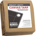 CARTMAN Finished Size 10x16 Feet Tan Canvas Tarp with Rustproof Grommets, 12 Oz Heavy Duty Multipurpose Tarpaulin Cover for Canopy Tent, Roof, Camping, Woodpile