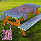 Picnic Table Cover with Bench Covers Vinyl Elastic Edges Fitted Rectangle Seat Tables Waterproof 3-Piece96X30in Set Outdoor Rectangular Folding Backing Tablecloth for Camping Over Size