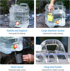 2.6 Gallon Water Jug, 10L Portable Water Container with Spigot, Cleaning Brush, Detachable Hose, BPA-Free Camping Hydration Canteen, Outdoor Tank Storage PC- Clear