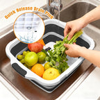 Collapsible BBQ Prep Tub with Cutting Board & Lid, Folding Food Container BPA-Free Heavy-Duty, Dishwasher Safe, Upgraded Drain Hole - for Camping, Grilling Outdoor Cooking (Black, X-Large)