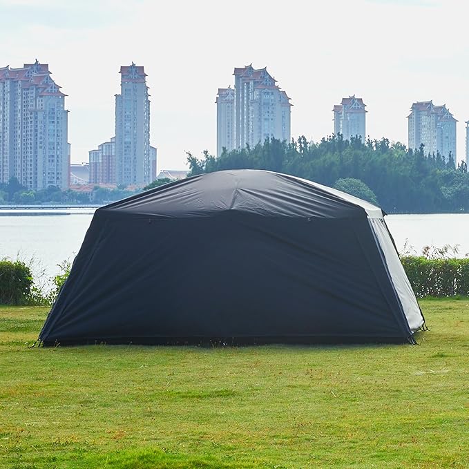 KTT Extra Large Tent 12 Person,Family Cabin Tents,Awning,2 Rooms,4 Doors and 4 Windows with Mesh,Straight Wall,Waterproof,Double Layer,Big Tent for Outdoor,Picnic,Camping,Family Gathering