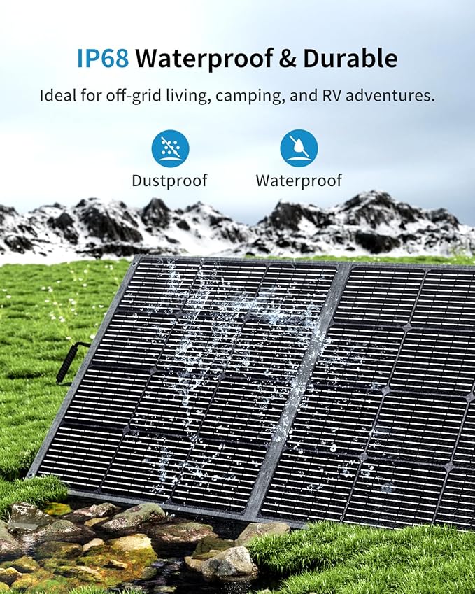 400W Portable Solar Panel with Adjustable Kickstand, Foldable & Durable, 23.5% High Efficiency, Waterproof IP68 for Power Station Off Grid Outdoor Adventures Camping RV Road Trip (400W Solar Panel)