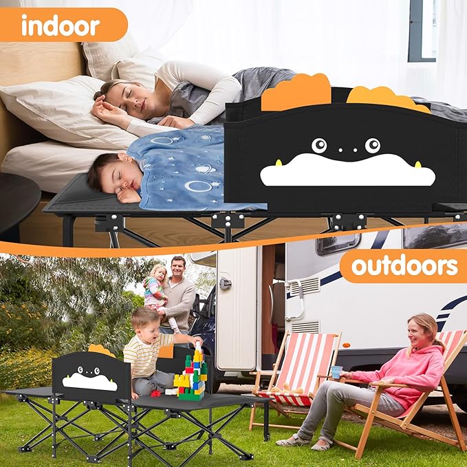 Suteck Kids Camping Cot, Comfortable Toddler Cot Bed Easy to Store and Use, Portable Sleeping Cot with Guardrail, Lightweight Bed for Outdoor Indoor Home