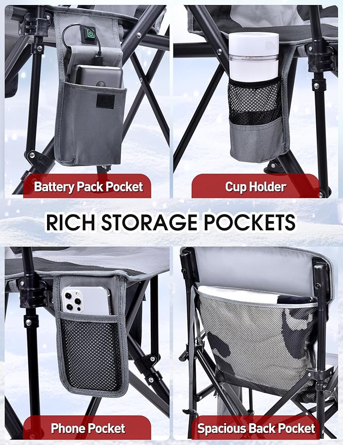 Heated Camping Chair - Fully Padded Heated Chairs Outdoor Sports, Battery NOT Included