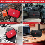 RHINO RESCUE EVA First Aid Kit, Small Waterproof Emergency Hiking First Aid Kit for Backpacking, Medical Kit for Travel, Home, Car, College Dorm Room, Camping, Boat, Back to School (Red)