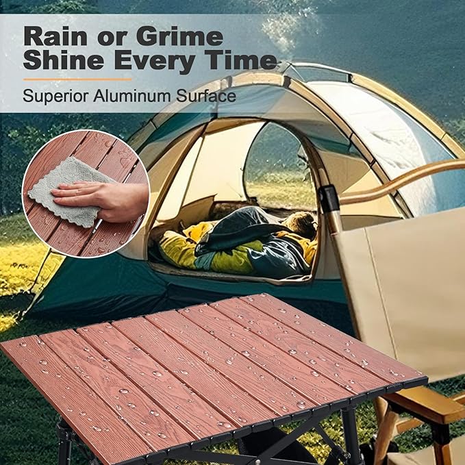 Odoland Folding Camping Table, Adjustable Height Large Portable Picnic Table with Storage Bag for Outdoor Camp, Cooking, Beach, Travelling, Backyards, Fishing