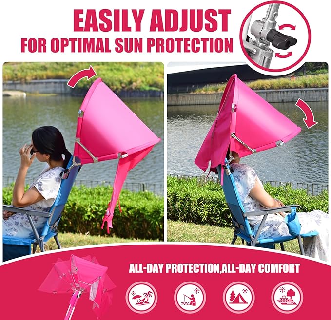 Universal Chair Umbrella Canopy, UPF 50+ Chair Sun Shade Attachment with Adjustable Clamp Fits Most Brands’ Beach, Camping, Lawn, Wheelchair, Tanning, Zero Gravity, Lounge, Fishing Chairs, 2 Pack
