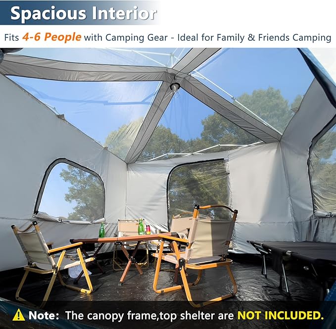Camping Cube, Canopy Inner Tent for 10' x 10' Straight Leg Pop Up Canopy, Converts Canopy into Enclosed Camping Tent, Fully Vented Roof, Easy Setup, 4-6 Person (Frame & Top Not Included)