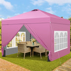 GDY 10x10 Pop Up Canopy Tent with 4 Sidewalls, Easy Set up with One Push Lift Outdoor Silver Coated Beach Gazebos, Carpas with 4 Sandbags, for Outdoor, Parties,Camping, Pink.
