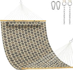 Lazy Daze Hammocks 12FT Quilted Fabric Hammock with Soft Pillow, Double 2 Person Tree Hammock with Spreader Bar for Outside Patio Poolside Backyard Beach, 450 lbs Capacity, Amber Dots