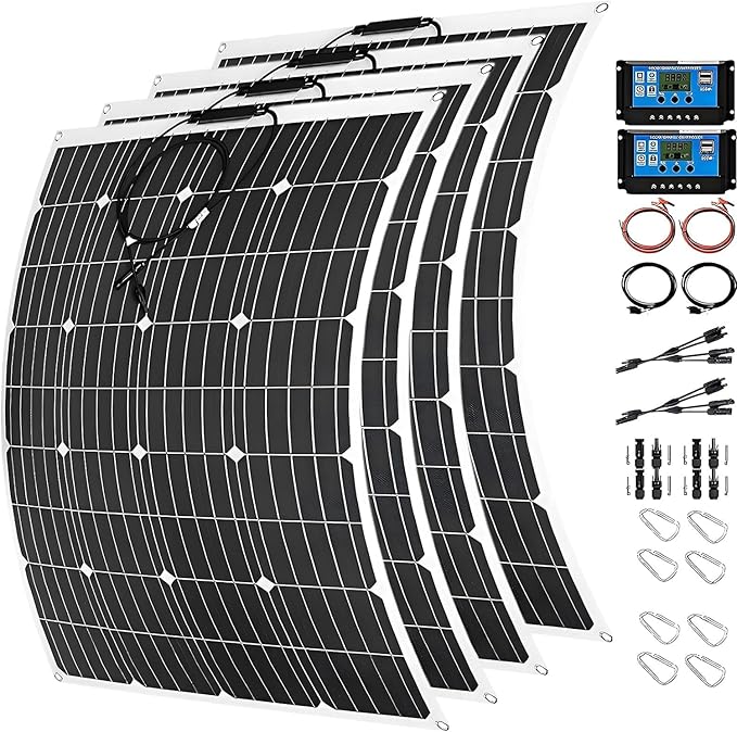 1600 Watt Solar Panel Kit, 4 × 400 Watt Flexible Solar Power Panel Photovoltaic Module with 40A Solar Charge Controller Monocrystalline Solar Panel for Camping Off Grid Battery Charging Boat