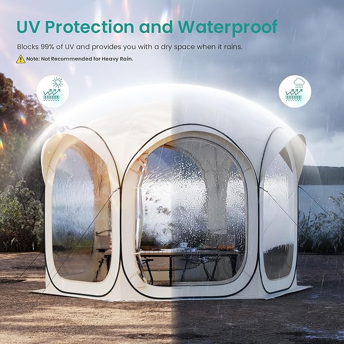 10x10ft Gazebo Screen Tent, Pop Up Bubble Tent, Mosquito Proof & Sun Shade Canopy, Heavy Duty Waterproof Outdoor Shelter for Patio, Camping, Backyard Parties