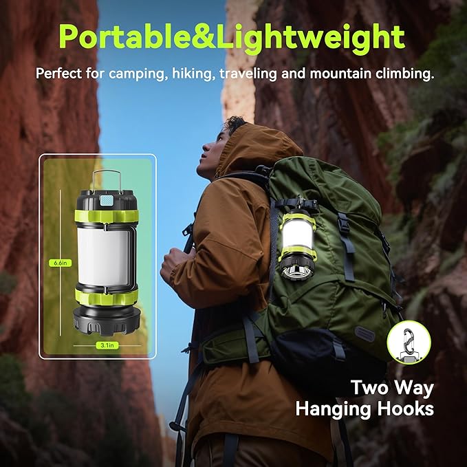 AlpsWolf Rechargeable Flashlight, 6 Modes Camping Flashlight LED Camping Lantern for Power Outage, Flashlight for Home, Emergency, Green,2 Packs