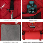 Goloni 45L Hiking Backpack Lightweight Foldable, Waterproof Camping Backpack with Rain Cover & Hiking Pole Mat Carrying System, Ergonomic Water Resistant Daypack for Trekking Travel Men Women Red