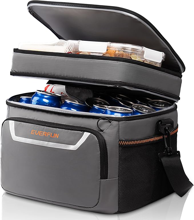 EVERFUN Small Cooler Bag 24 Can Insulated Lunch Box Double Deck Soft Leak-Proof Waterproof Collapsible Ice Chest for Men Women Work Travel Car Trip Picnic Beach