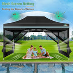 COBIZI 10x15 Canopy Tent, Heavy Duty Pop up Canopy with Sidewalls, Waterproof Easy Setup Canopy with Mosquito Netting, Outdoor Instant Screen Tents for Parties, Wedding, Backyard with Carry Bag, Black