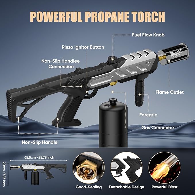 Powerful Propane Torch, Blow Torch with Adjustable Flame, Flamethrower Kitchen Torch Burner Gas Welding Kits for Grill, BBQ, Searing Steak, Camping & Charcoal Torch Lighter(Tank Not Included)