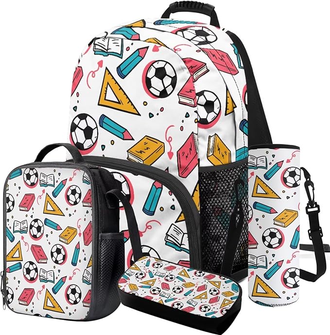 Sports Backpack with Lunch Box 1St Grade Backpack Boys Lightweight Trendy Bookbag for Boys 8-12 with Lunch Box 4 Piece School Bag for Boys 10-12 Travel Hiking Daypack Camping