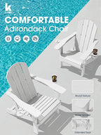 KINGYES Folding Adirondack Chair Set of 4, Dual Cup Holders & All-Weather HDPE, Wood-Like Patio Chair for Backyard, Camping, Pool & Fire Pit, White