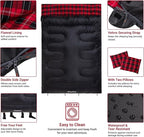 KingCamp Double Sleeping Bag for Adults, Queen Size 2 Person XXL Flannel Sleeping Bag, Waterproof Lightweight Flannel Quilt with 2 Pillows, Perfect for Couples Family Camping Hiking