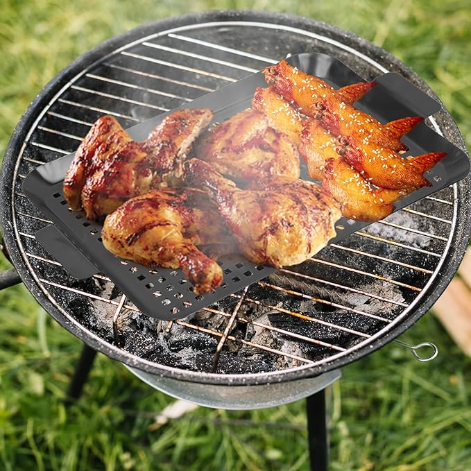 Grill Tray Set Of 2 Outdoor Grill Pans Tray Grill Pans with Hole Nonstick Barbecue Grilling Baskets for Outdoor Camping Vegetable Meat (2 grill pan)