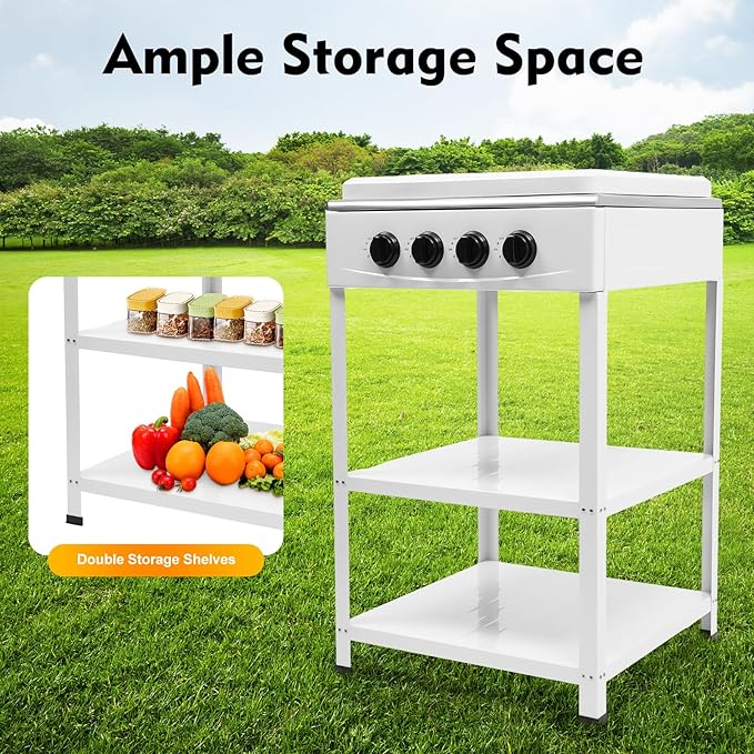 4 Burner Gas Stove, 300000BTU Portable LNG Camping Grill Stove Stainless Steel Manual Ignition Camping Stove w/Support Leg Stand & Wind Blocking Cover Adapter for Outdoor Camping Picnic RV Cooking