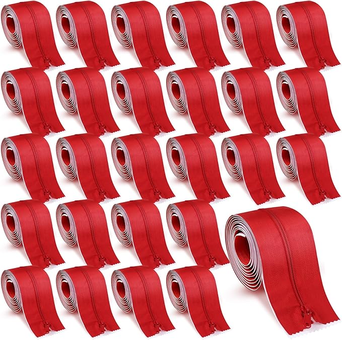 Tigeen 24 Roll Heavy Duty Zipper Door for Dust Barriers 7 ft x 3 Inch Self Adhesive Construction Zipper Door for Greenhouse Tent Accessories (Red)