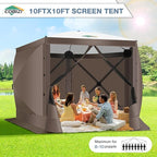 COBIZI Pop Up Gazebo Screen Tent Screen House for Camping, 10FTx10FT Screen Room with Mosquito Netting, Hub Tent Instant Screened Canopy with Carrying Bag and Ground Stakes, Brown