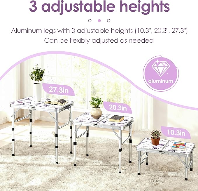 Folding TV Trays Foldable Dinner Tray Table Adjustable Height Food Snack Eating Couch Side Table Study Aluminum Portable Sofa Tray End Table for Outdoor Indoor Camp Pinic Bed Couch Living Room